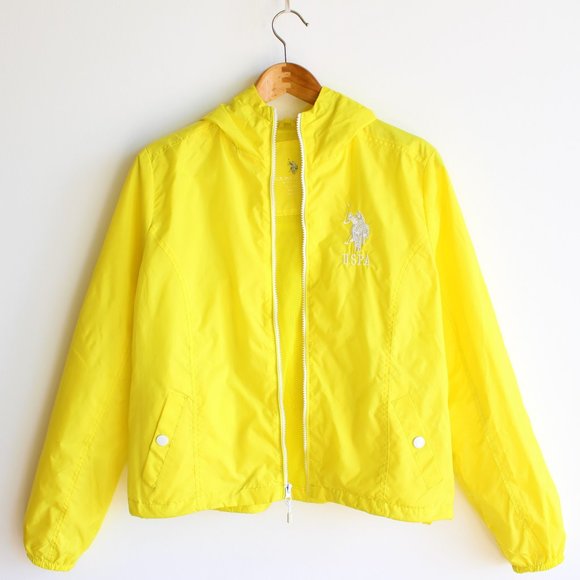 NWOT U.S. Polo Assn. Hooded Yellow Rain Jacket - Picture 1 of 10